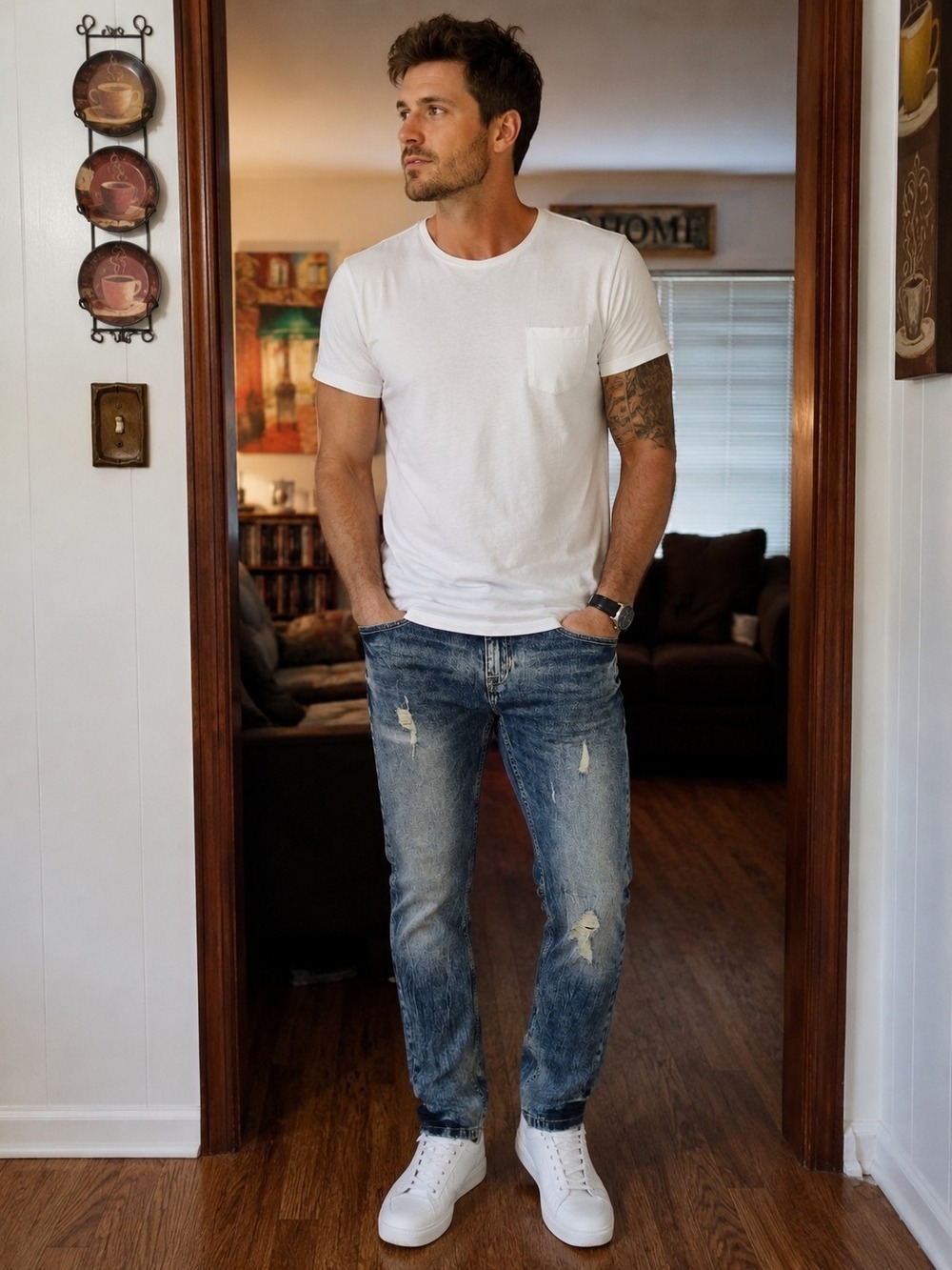 Jeanius Distressed Faded Wash Straight Leg Jeans 30x32 Y2K Grunge